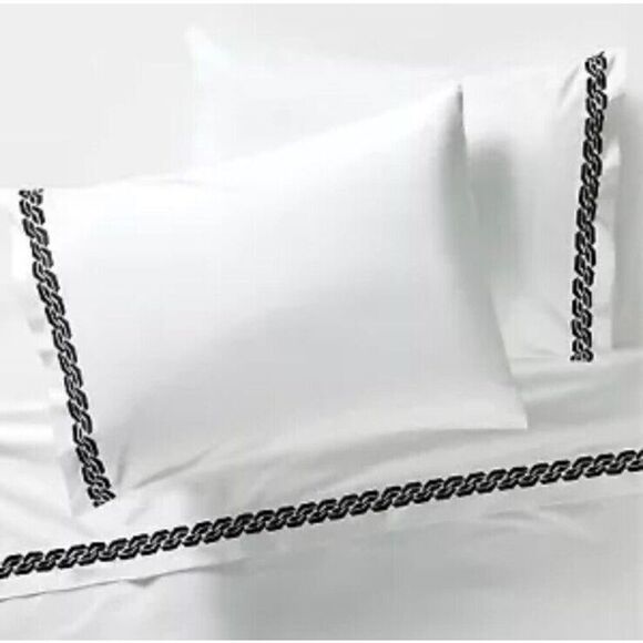 Dianne Von Furstenberg Black Chain Embroidery Full 400 Thread Count Bedding Shee - Picture 1 of 4